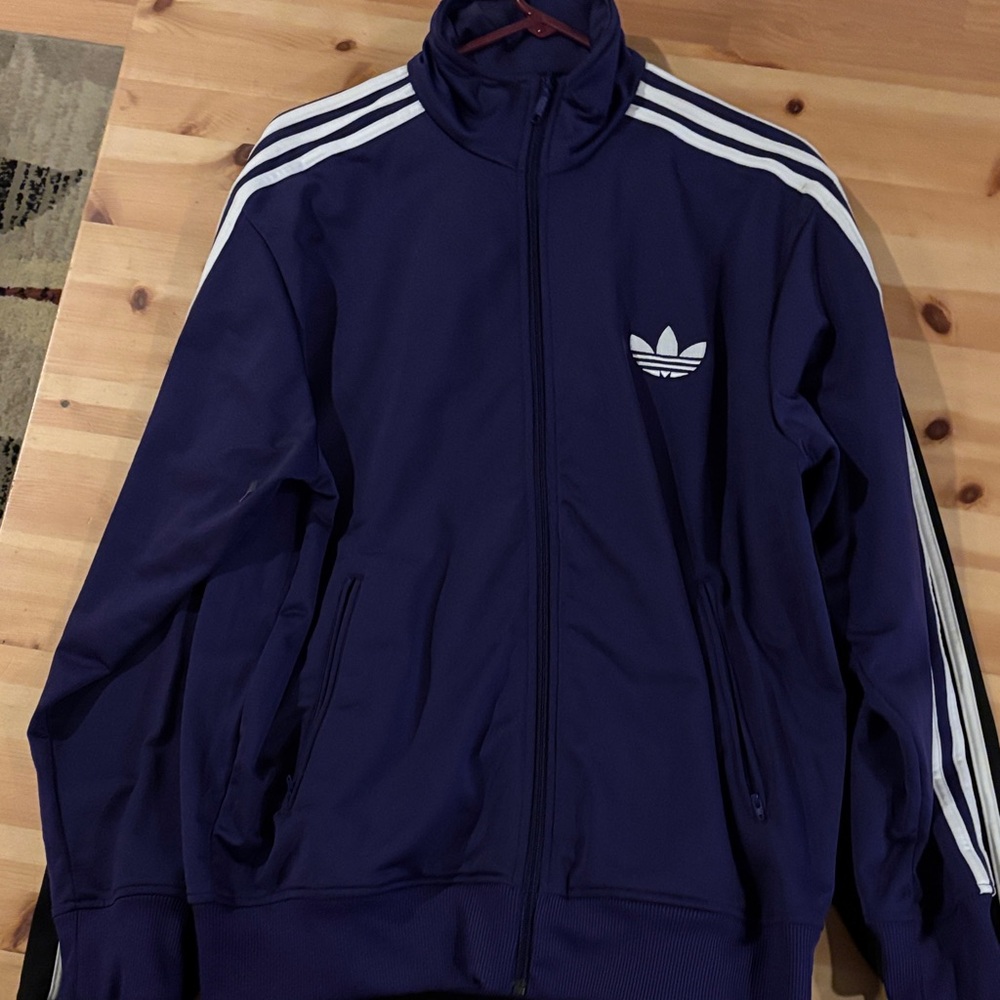 Adidas Men's track jacket. Purple with White Stripes